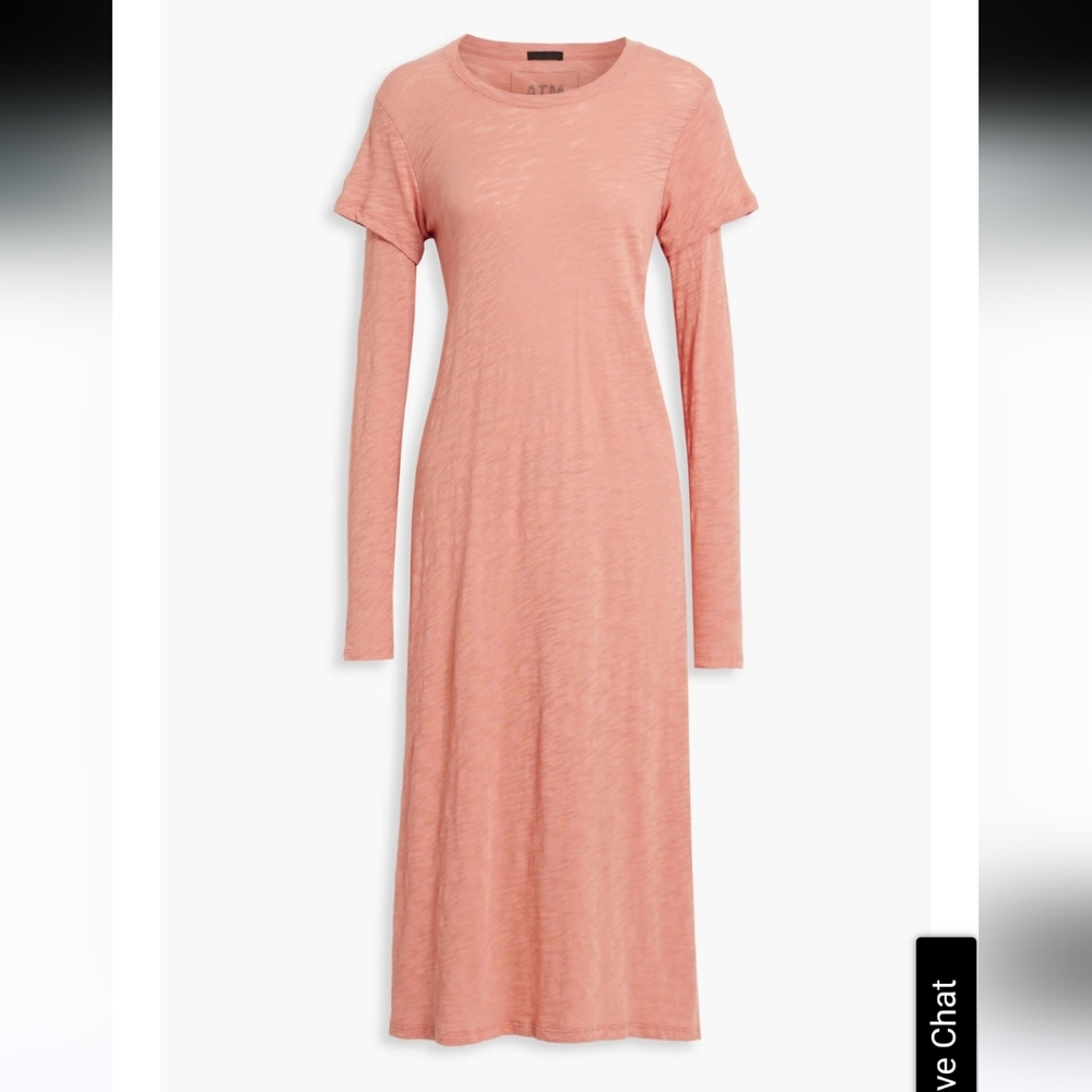 ATM ANTHONY THOMAS MELILLO Layered slub cotton-jersey midi dress XL Antique Rose - Picture 3 of 12